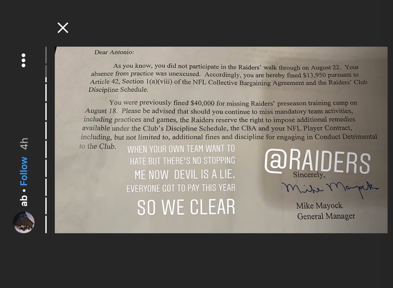 Illustration for article titled The Raiders Fined Antonio Brown $54K For Missing Practices And He's Pissed